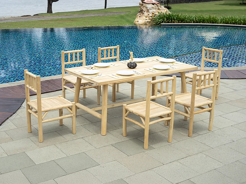 Sala de jantar de jardim em teca: mesa C.180 cm e 6 cadeiras - Natural claro - TULUM da MYLIA