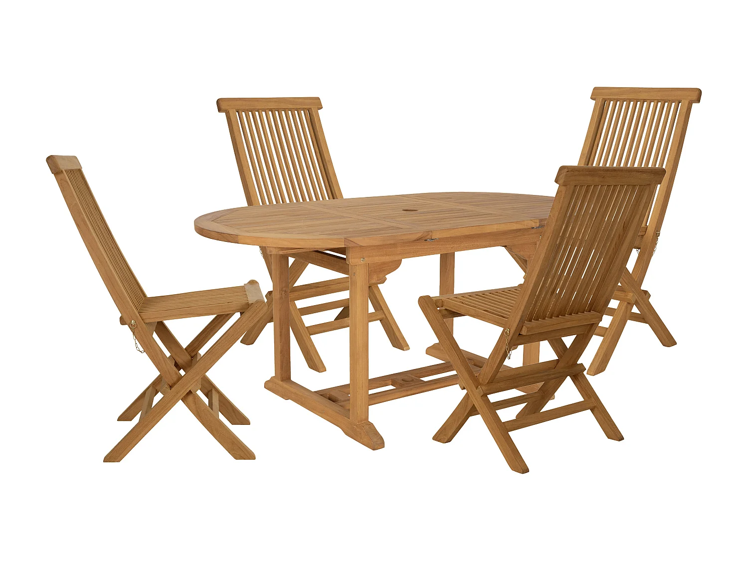 Salle à manger de jardin en teck : une table extensible L.120 / 170 cm et 4 chaises pliantes - Naturel clair - BYBLOS II de MYLIA