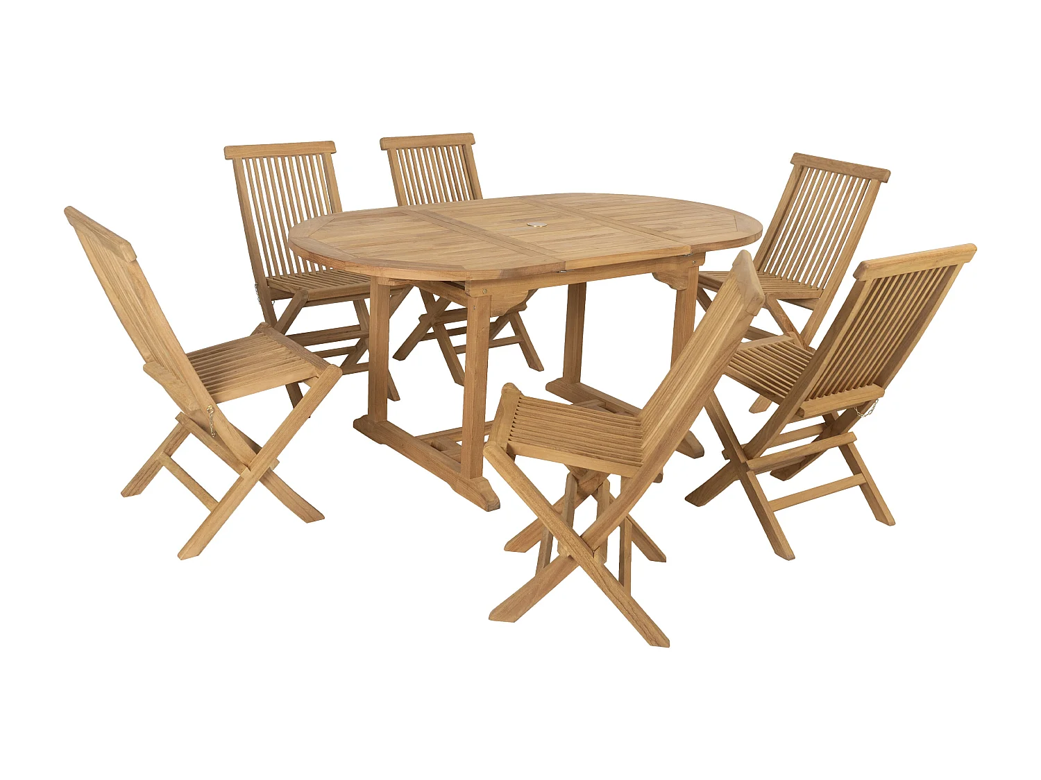 Salle à manger de jardin en teck : une table extensible L.120 / 170 cm et 6 chaises pliantes - Naturel clair - BYBLOS II de MYLIA