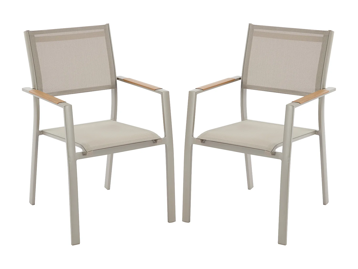Lot de 2 fauteuils de jardin empilables en aluminium et textilène - Taupe - MACILA de MYLIA