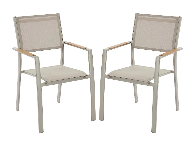 Set van 2 stapelbare tuinstoelen van aluminium en textileen - Taupe - MACILA van MYLIA