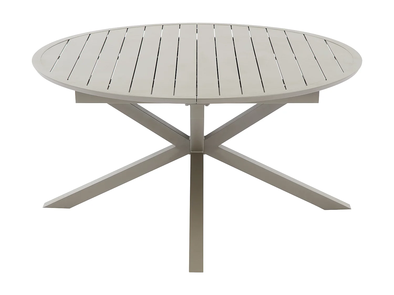 Salle à manger de jardin en aluminium : une table ronde extensible L.150/200 cm et 4 fauteuils empilables - Taupe - YOHA de MYLIA