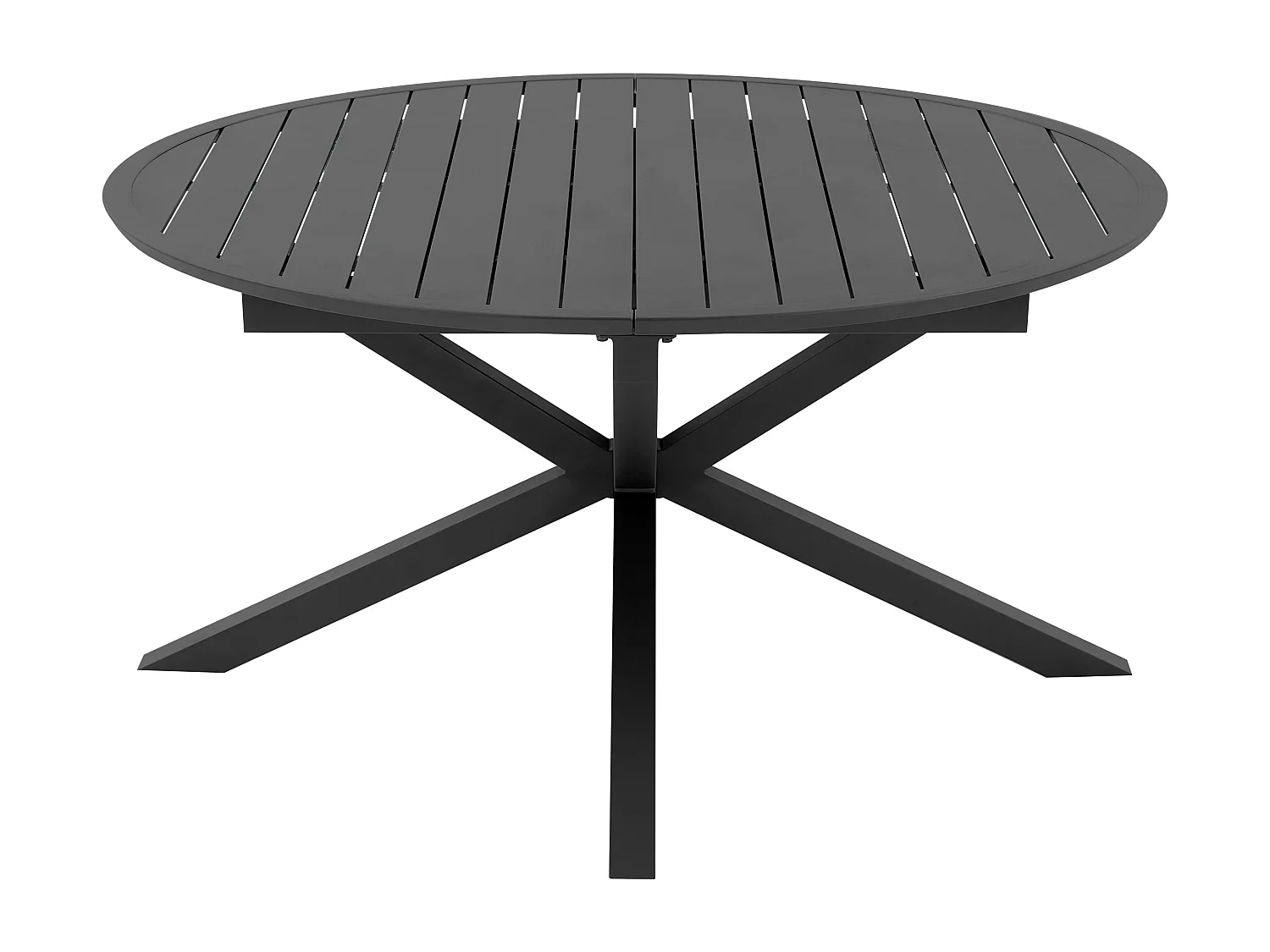 Salle à manger de jardin en aluminium : une table ronde extensible L.150/200 cm et 4 fauteuils empilables - Anthracite - YOHA de MYLIA