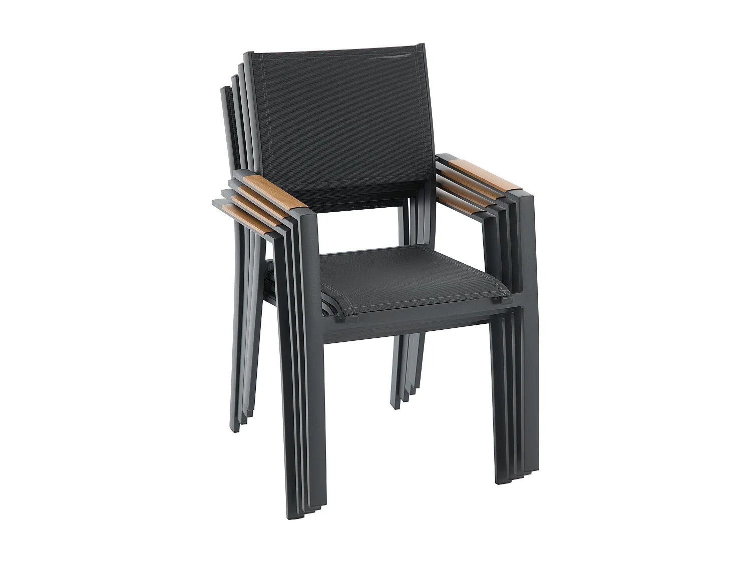 Salle à manger de jardin en aluminium : une table ronde extensible L.150/200 cm et 4 fauteuils empilables - Anthracite - YOHA de MYLIA