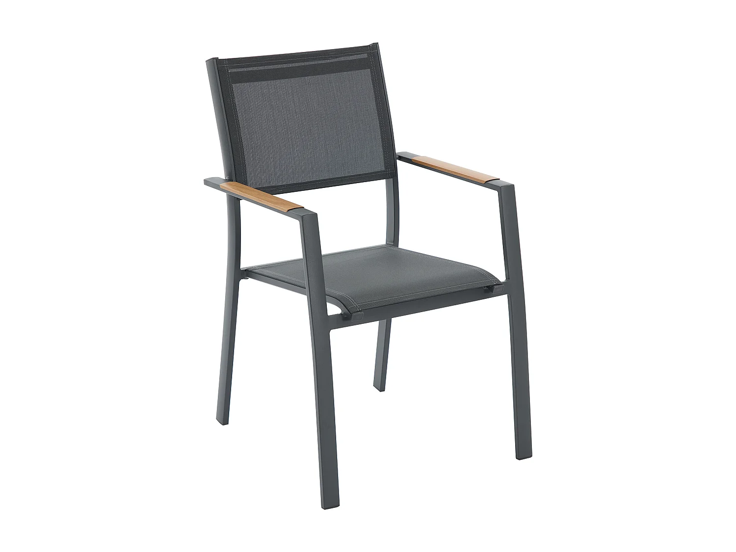 Salle à manger de jardin en aluminium : une table ronde extensible L.150/200 cm et 4 fauteuils empilables - Anthracite - YOHA de MYLIA