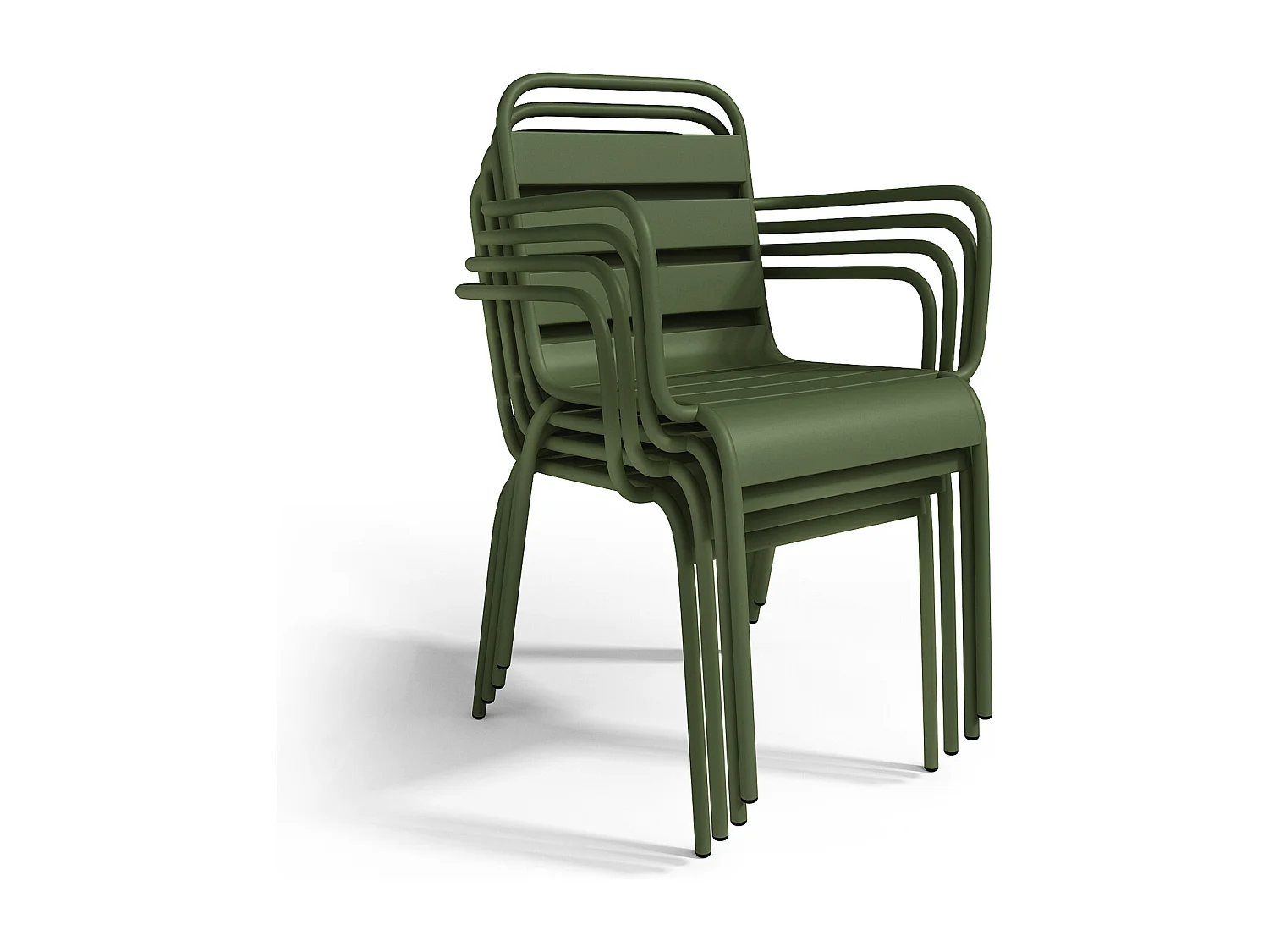 Salle à manger de jardin en métal - une table L.200 cm et 8 fauteuils empilables - Kaki - MIRMANDE de MYLIA