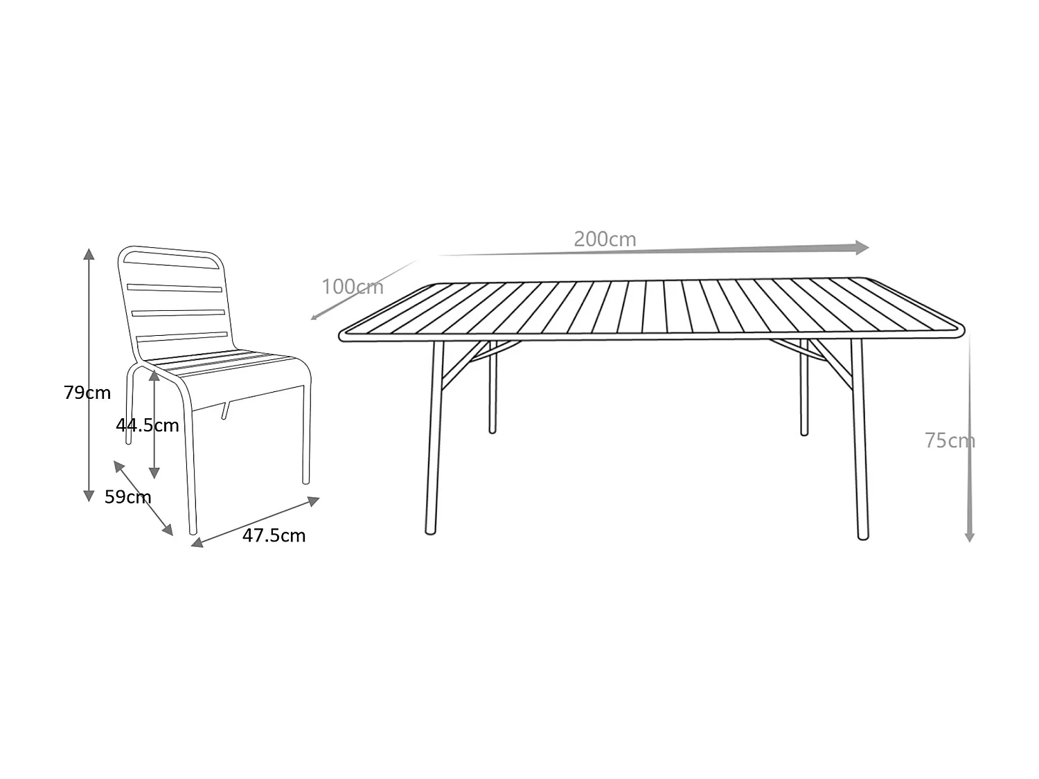 Salle à manger de jardin en métal - une table L.200 cm et 8 chaises empilables - Bleu nuit - MIRMANDE de MYLIA