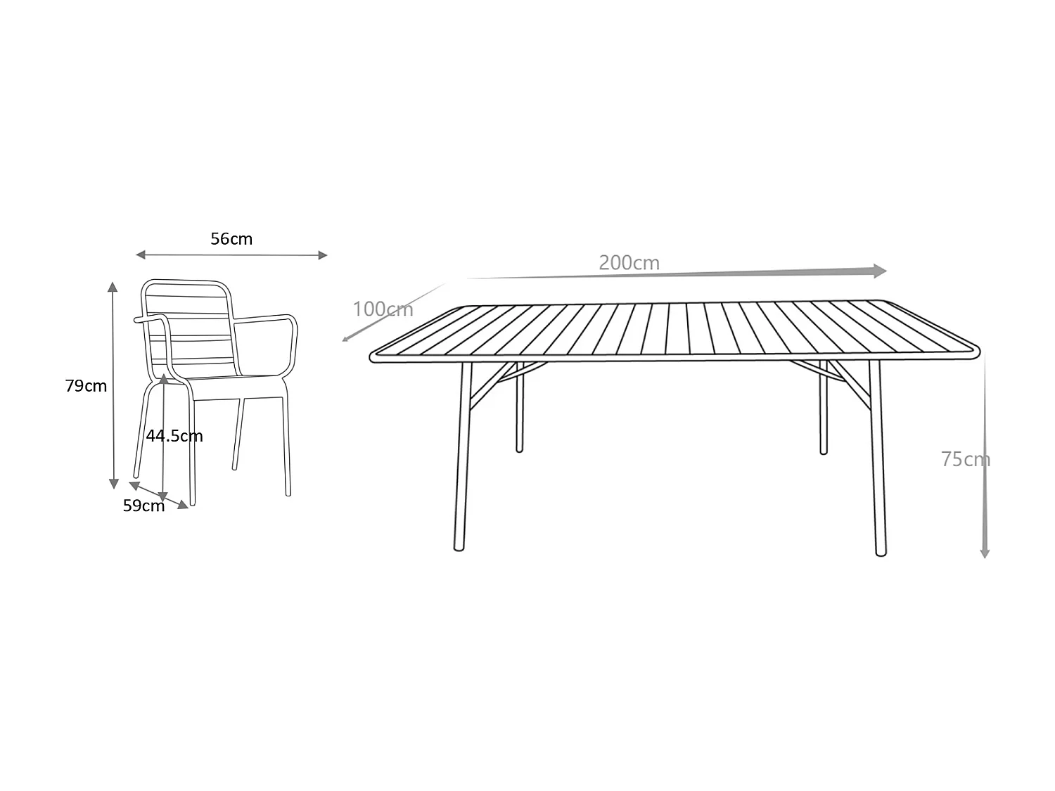 Salle à manger de jardin en métal - une table L.200 cm et 8 fauteuils empilables - Bleu nuit - MIRMANDE de MYLIA
