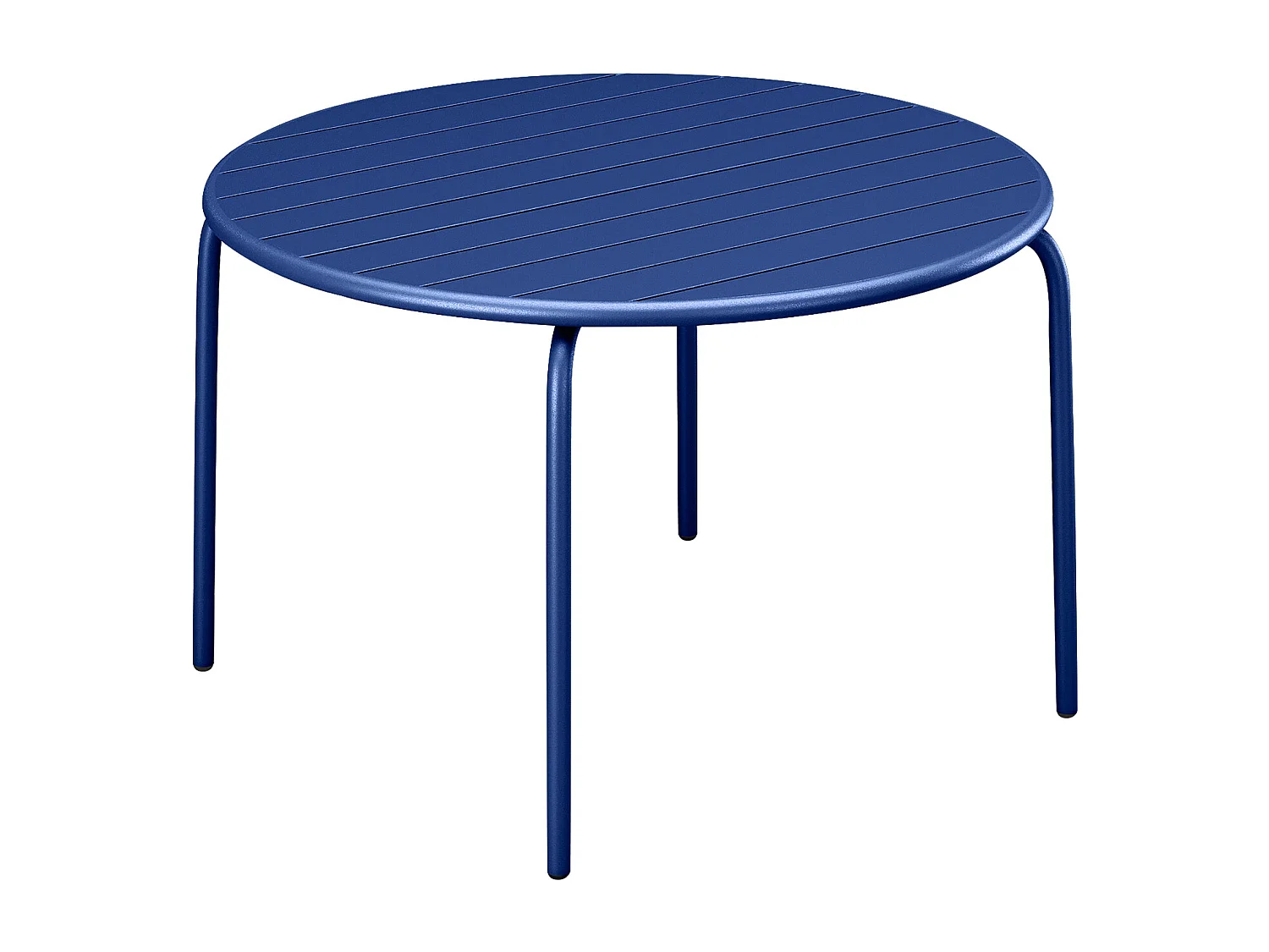 Salle à manger de jardin en métal - une table ronde D.130cm et 6 chaises empilables - Bleu nuit - MIRMANDE de MYLIA