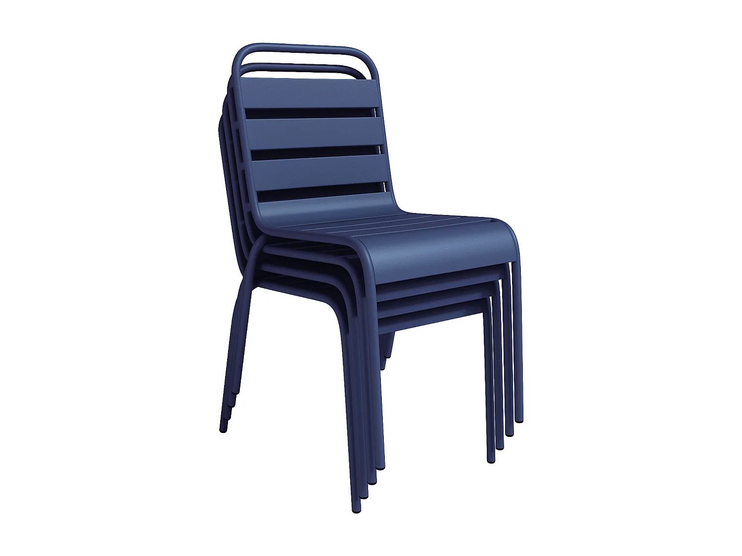 Salle à manger de jardin en métal - une table ronde D.130cm et 6 chaises empilables - Bleu nuit - MIRMANDE de MYLIA