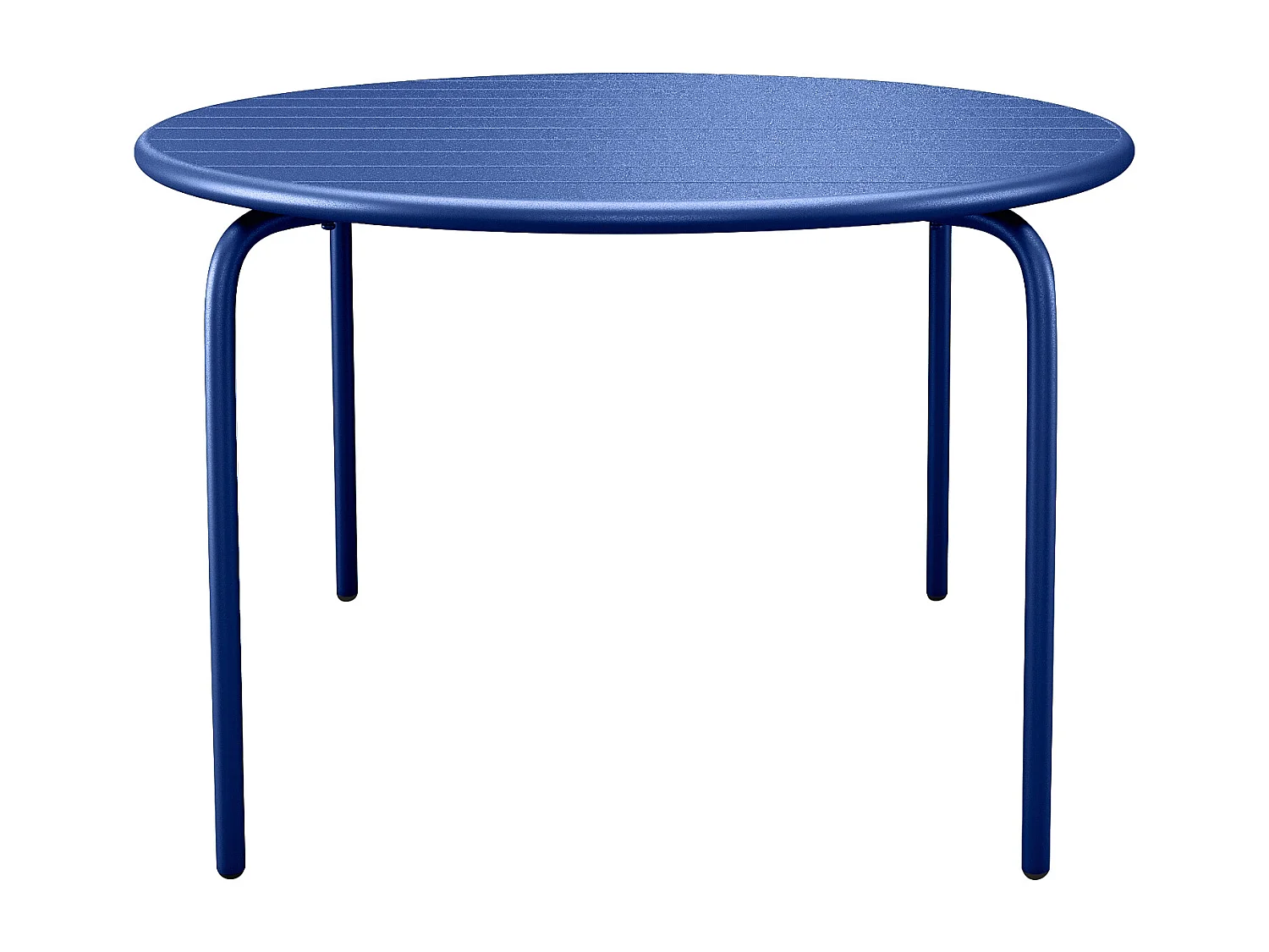 Salle à manger de jardin en métal - une table ronde D.130cm et 6 fauteuils empilables - Bleu nuit - MIRMANDE de MYLIA