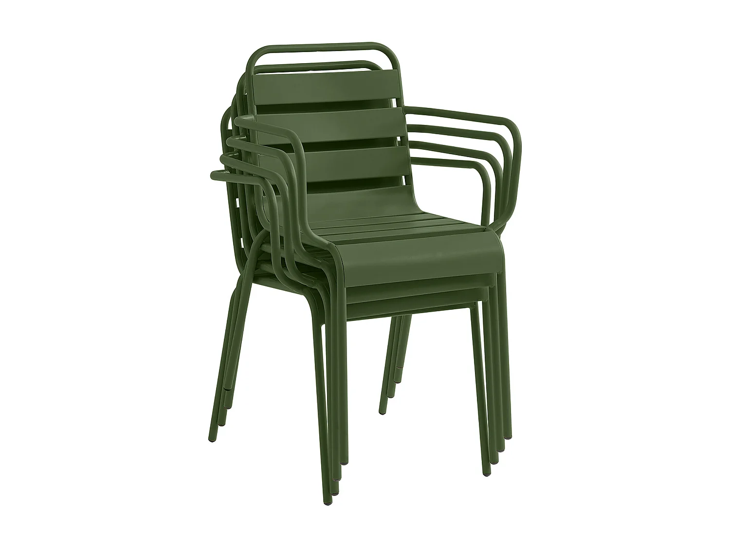 Salle à manger de jardin en métal - une table ronde D.130cm et 6 fauteuils empilables - Kaki - MIRMANDE de MYLIA