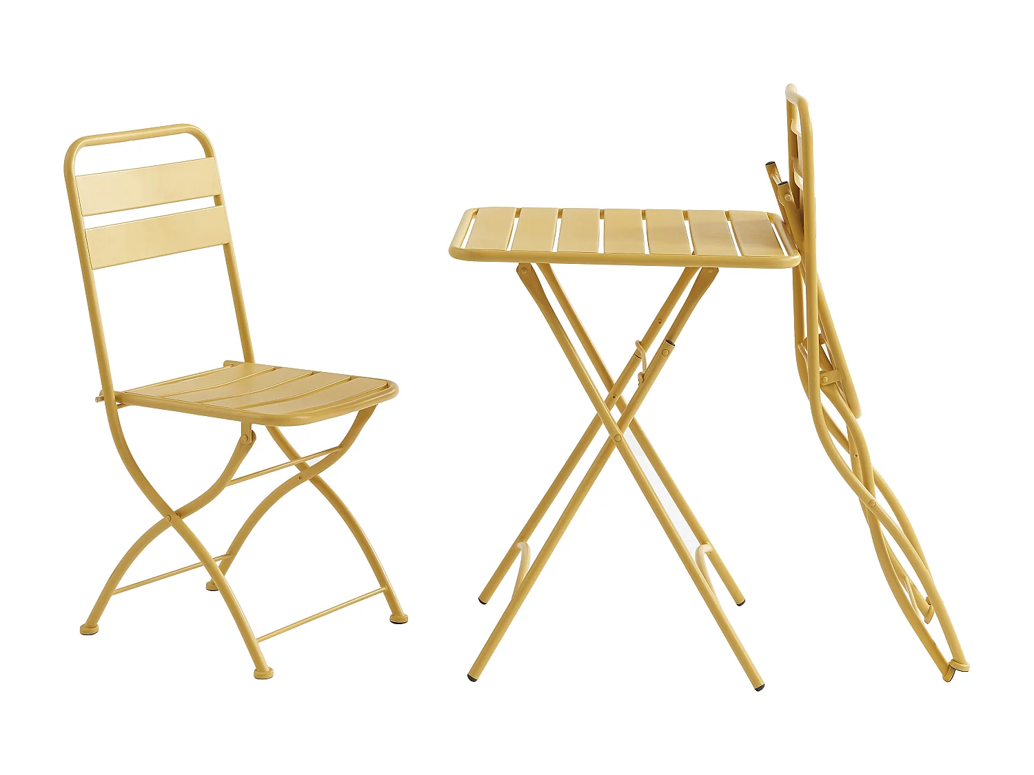Salle à manger de jardin pliante en métal - une table L.60 cm et 2 chaises pliantes - Jaune moutarde - MIRMANDE de MYLIA