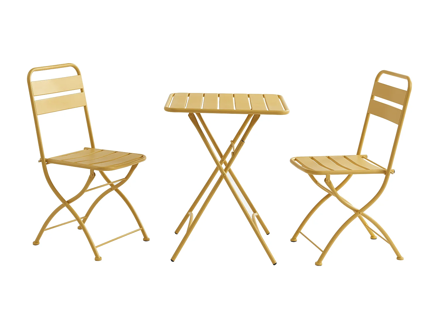 Salle à manger de jardin pliante en métal - une table L.60 cm et 2 chaises pliantes - Jaune moutarde - MIRMANDE de MYLIA