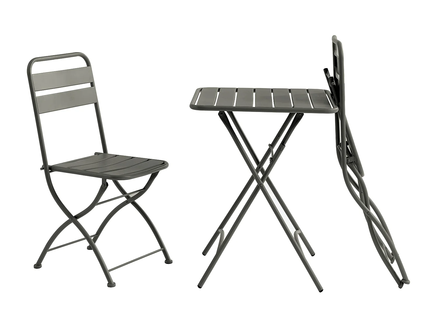 Salle à manger de jardin pliante en métal - une table L.60 cm et 2 chaises pliantes - Gris anthracite - MIRMANDE de MYLIA