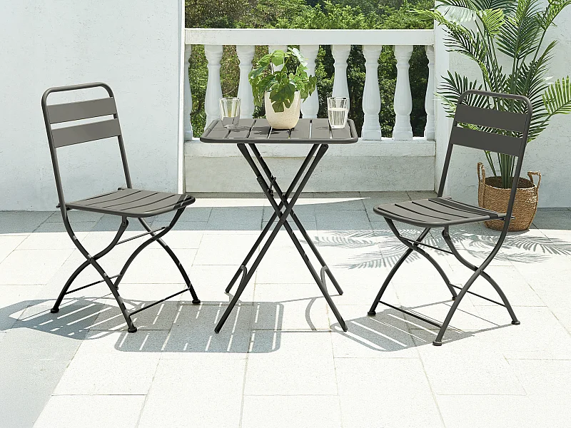 Conjunto de mesa e cadeiras de jardim dobrável em metal - uma mesa C.60 cm e 2 cadeiras dobráveis - Cinza antracite - MIRMANDE da MYLIA