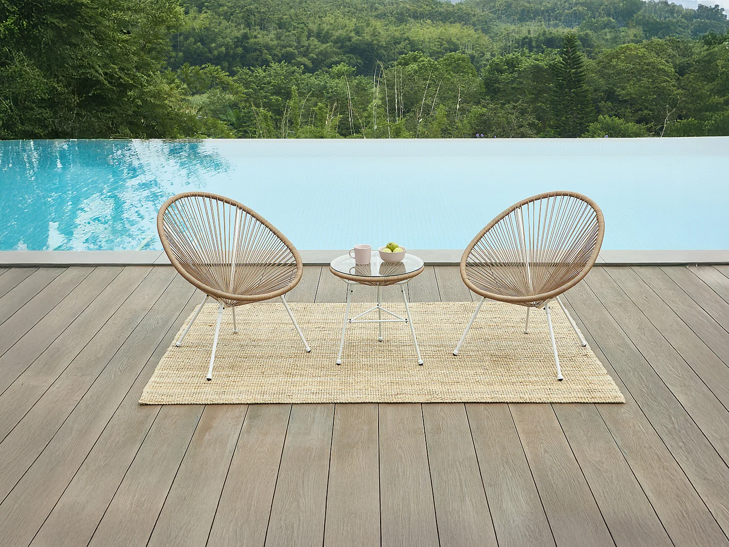 Salon de jardin en fils de résine tressés : 2 fauteuils et une table - Naturel clair - ALIOS III de MYLIA
