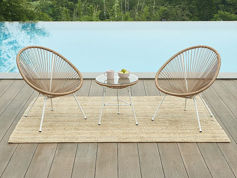 Salon de jardin en fils de résine tressés : 2 fauteuils et une table - Naturel clair - ALIOS III de MYLIA