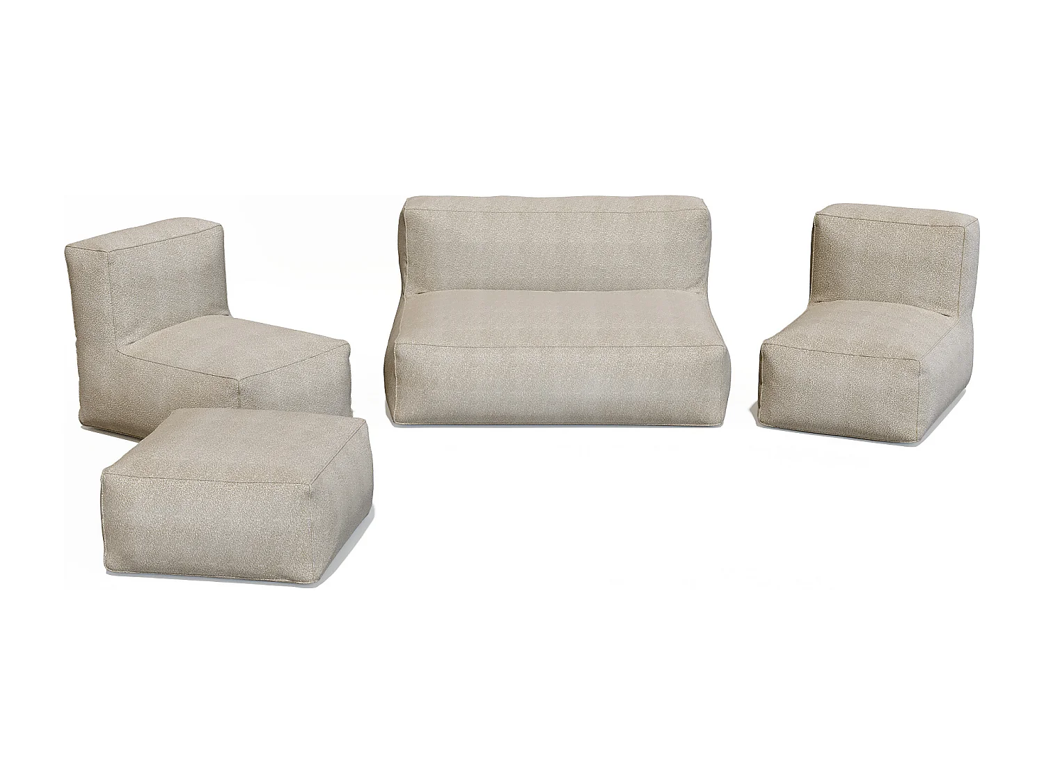 Salon de jardin en tissu bouclette 5 places : 1 canapé, 2 fauteuils et un pouf - Beige - NOUMARA de MYLIA