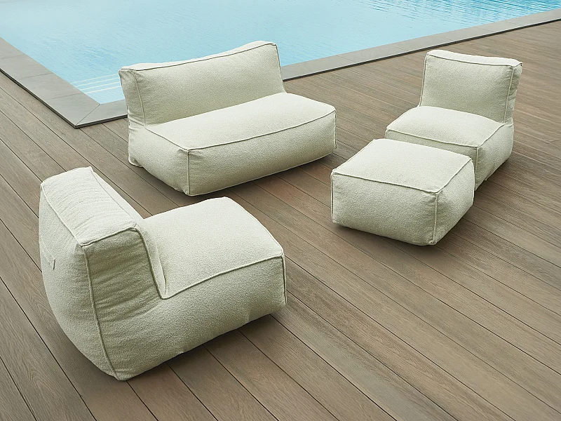 Salon de jardin en tissu bouclette 5 places : 1 canapé, 2 fauteuils et un pouf - Beige - NOUMARA de MYLIA