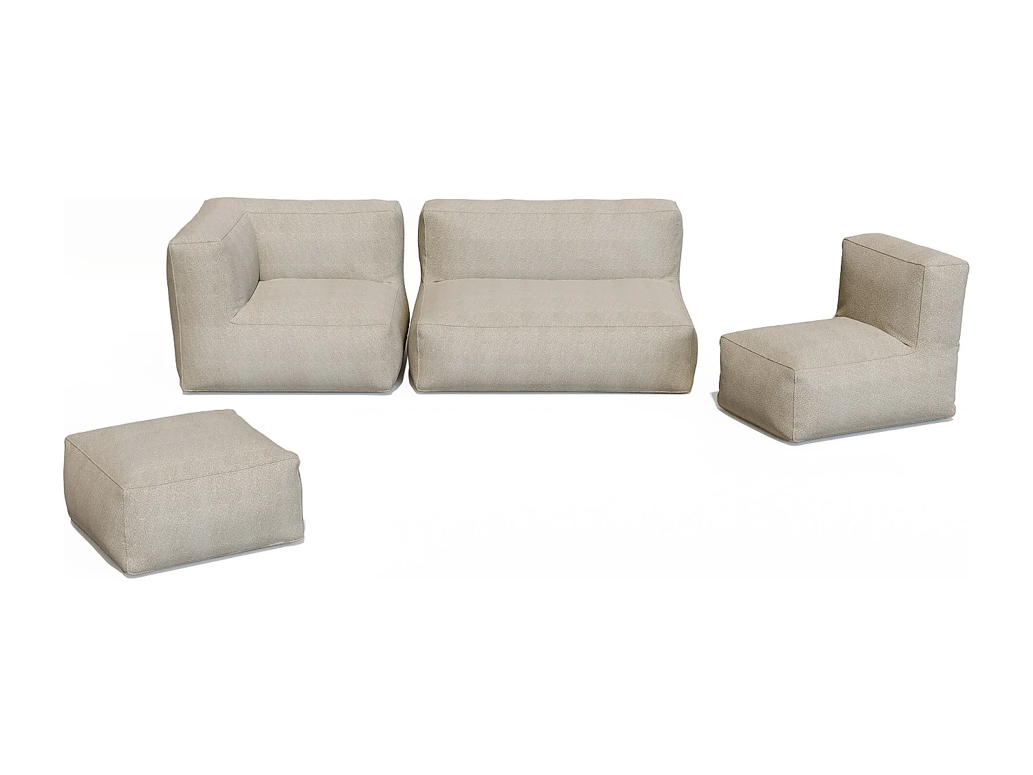 Salon de jardin en tissu bouclette 5 places : 1 canapé, 1 fauteuil, 1 angle et 1 pouf - Beige - NOUMARA de MYLIA