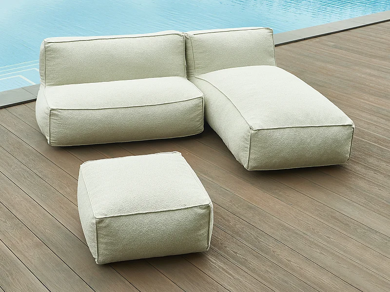 Salon de jardin en tissu bouclette 4 places : 1 canapé, 1 méridienne et un pouf - Beige - NOUMARA de MYLIA