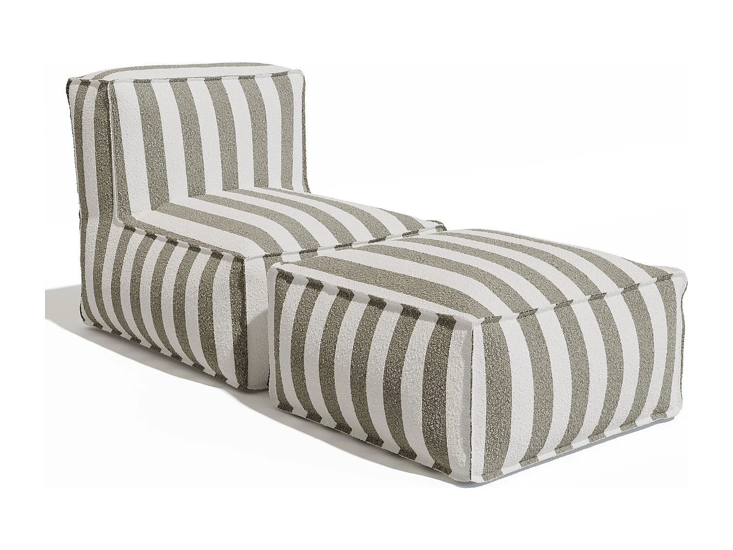 Salon de jardin en tissu bouclette 2 places : 1 fauteuil et un pouf - Rayé blanc et beige - NOUMARA de MYLIA