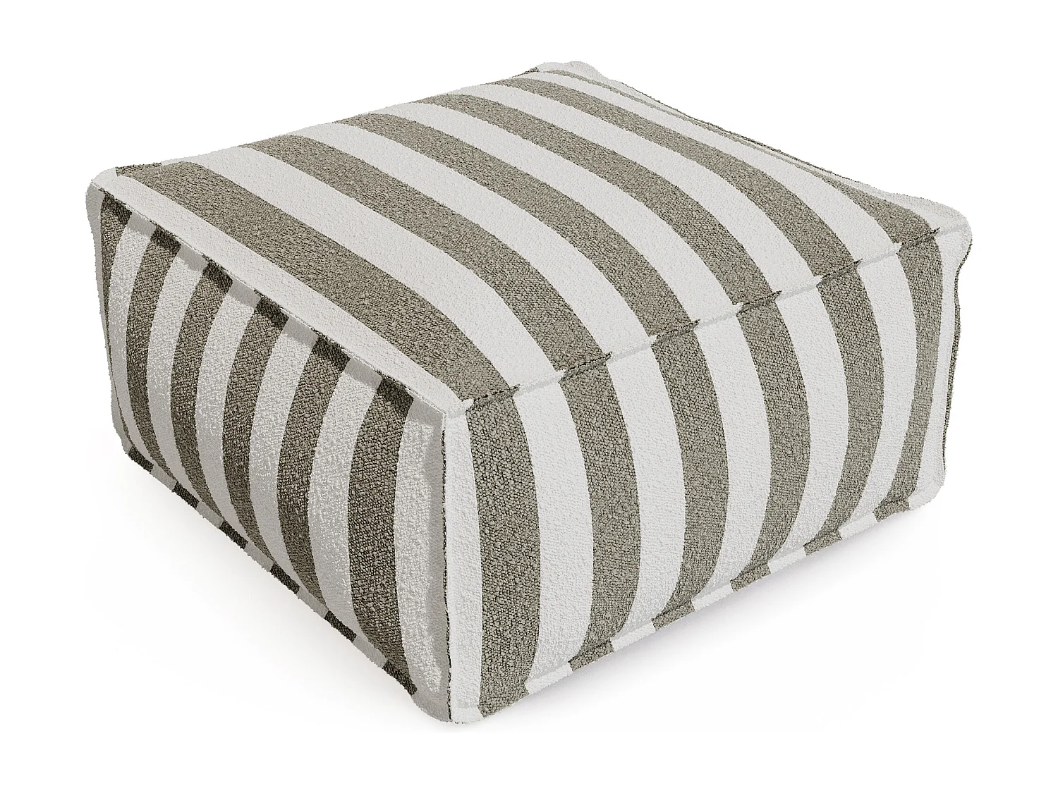 Salon de jardin en tissu bouclette 4 places : 1 méridienne, 2 fauteuils et un pouf - Rayé blanc et beige - NOUMARA de MYLIA