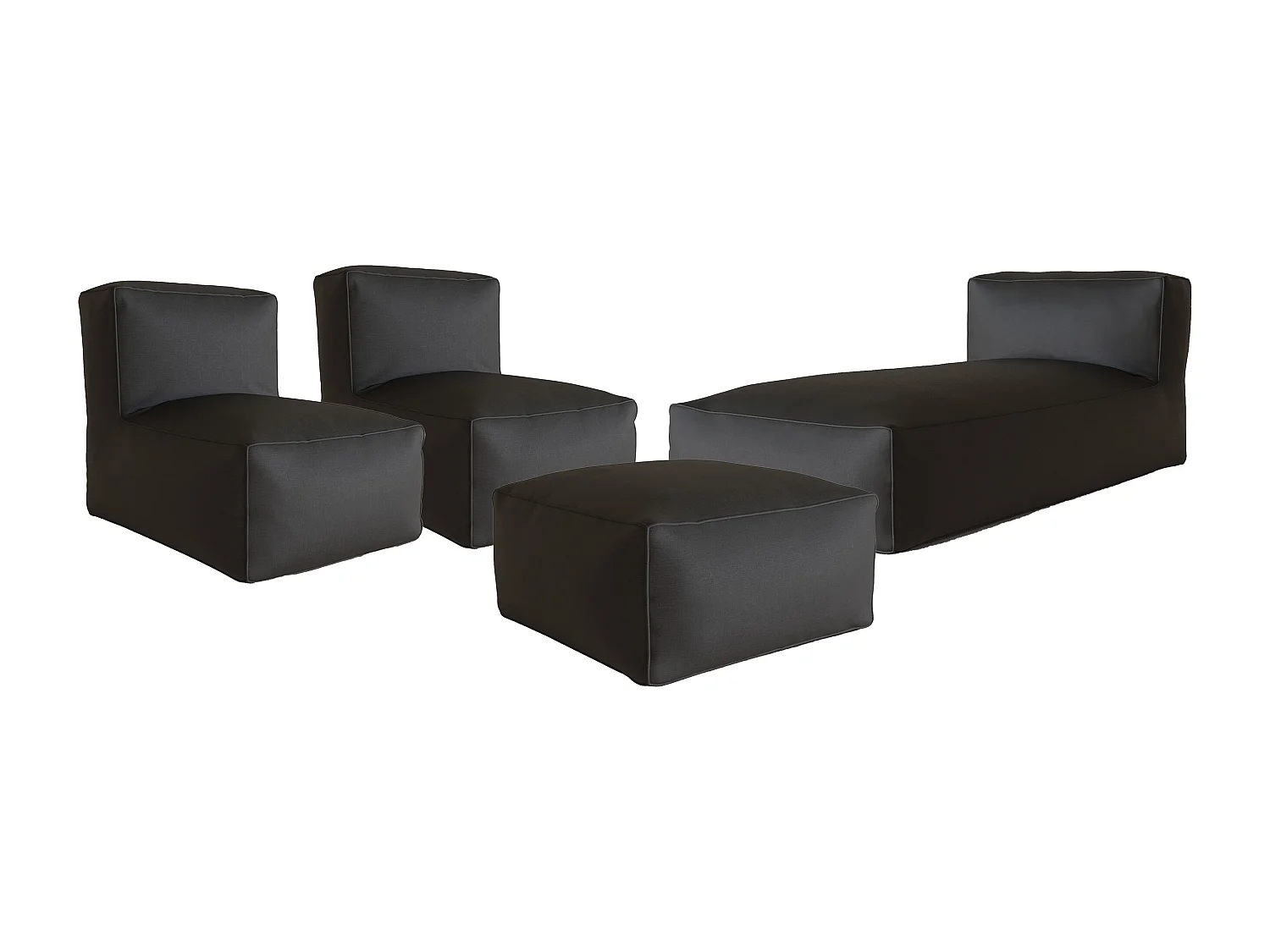 Salon de jardin en tissu bouclette 4 places : 1 méridienne, 2 fauteuils et un pouf - Rayé blanc et beige - NOUMARA de MYLIA