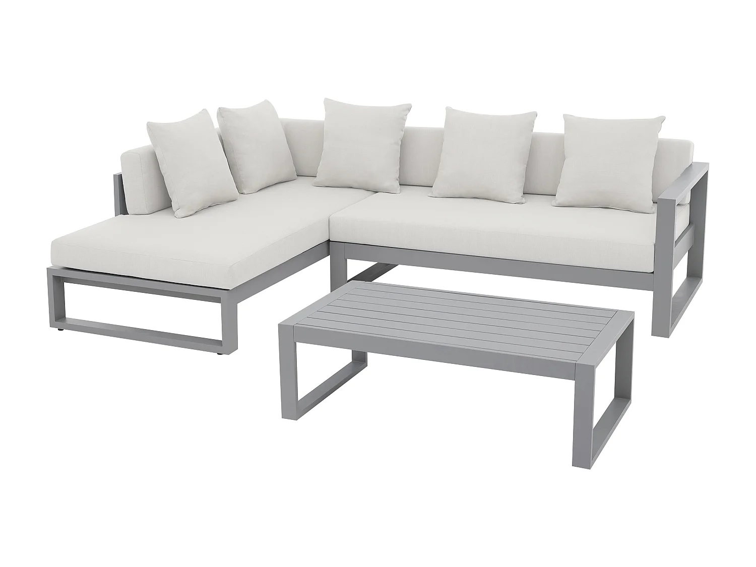 Conjunto de sofá de canto de jardim em alumínio: um sofá de canto e uma mesa de centro - Taupe - MOLOKAI da MYLIA