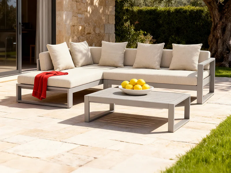 Conjunto de sofá de canto de jardim em alumínio: um sofá de canto e uma mesa de centro - Taupe - MOLOKAI da MYLIA