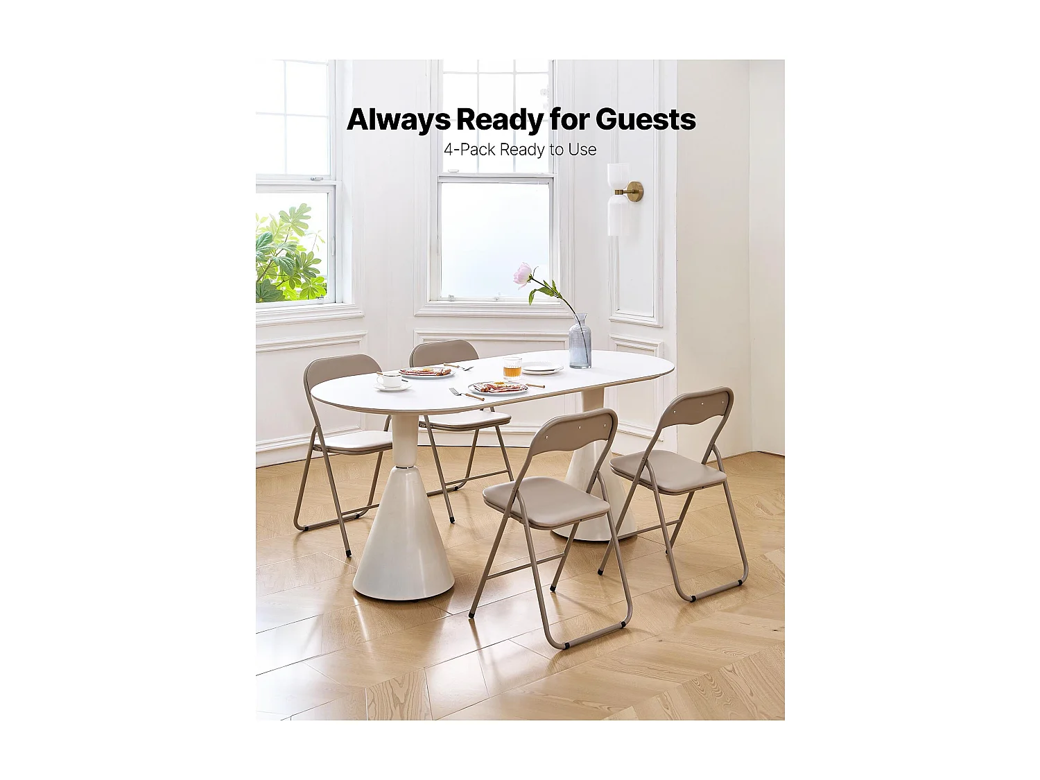 Draagbare Klapstoelen SucceBuy, Set van 4, Lederen Eetkamerstoel met Metalen Frame en Gewatteerd Kussen, voor Binnen en Buiten, Kaki