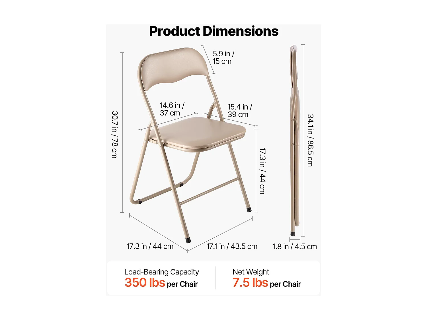 Draagbare Klapstoelen SucceBuy, Set van 4, Lederen Eetkamerstoel met Metalen Frame en Gewatteerd Kussen, voor Binnen en Buiten, Kaki