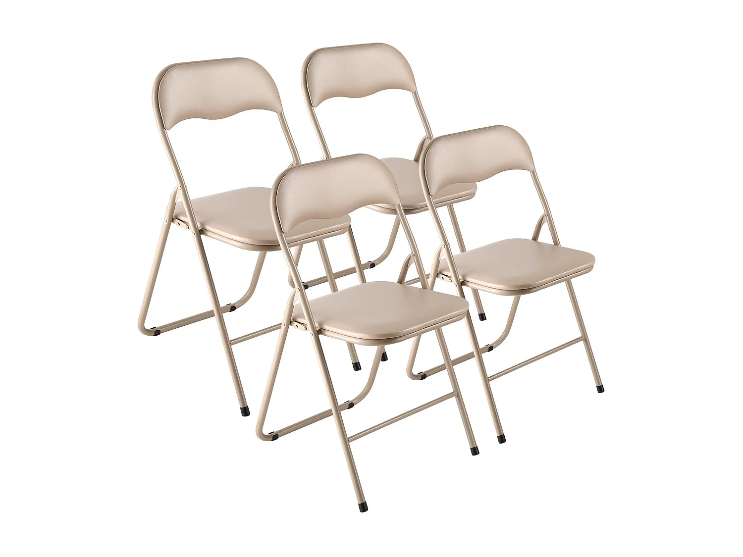 Draagbare Klapstoelen SucceBuy, Set van 4, Lederen Eetkamerstoel met Metalen Frame en Gewatteerd Kussen, voor Binnen en Buiten, Kaki