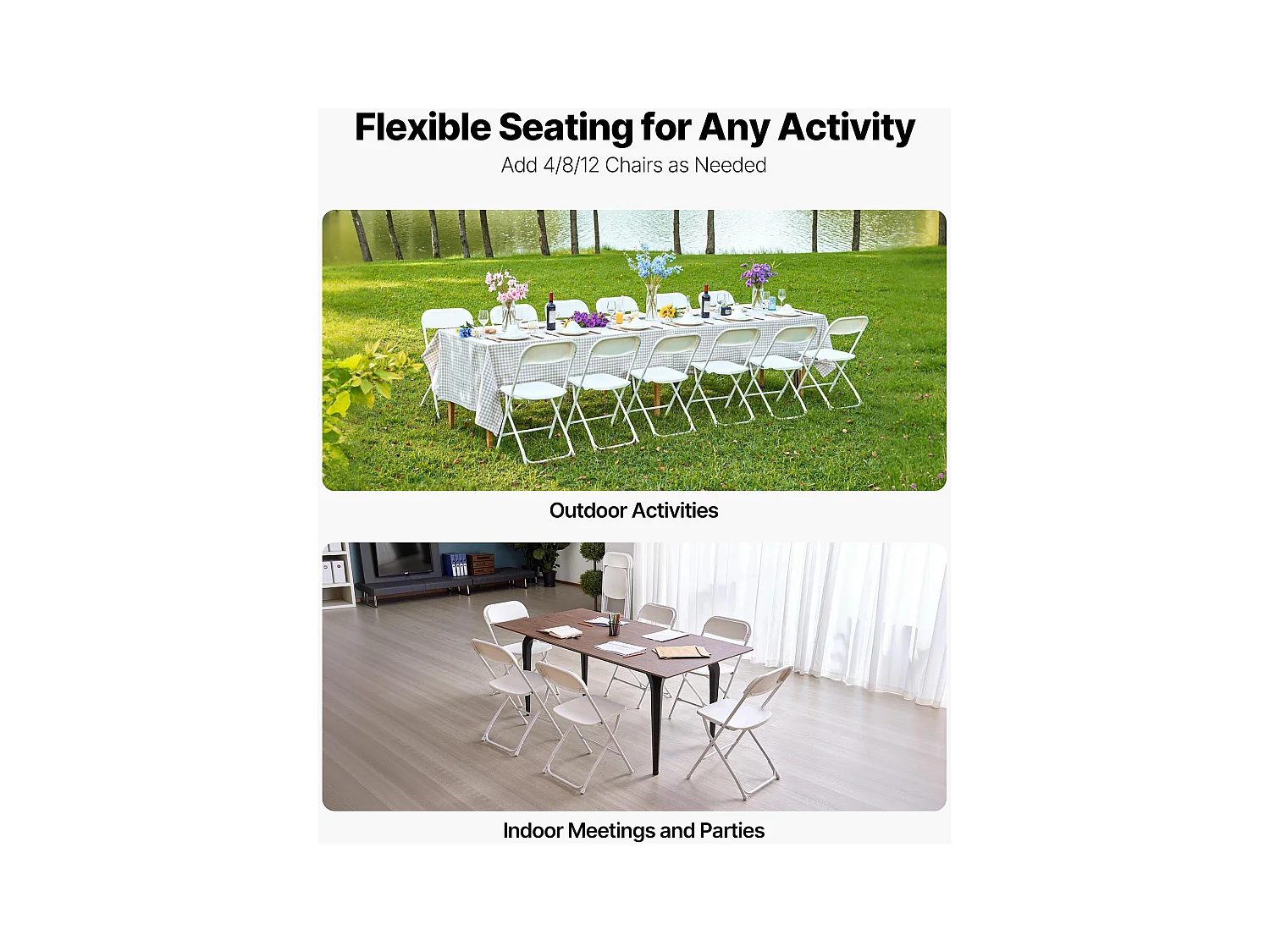 Chaises Pliantes SucceBuy Portables, Lot de 6, Chaise de Salle à Manger en Plastique avec Cadre en Métal, pour Intérieur et Extérieur, Maison, Jardin, Blanc