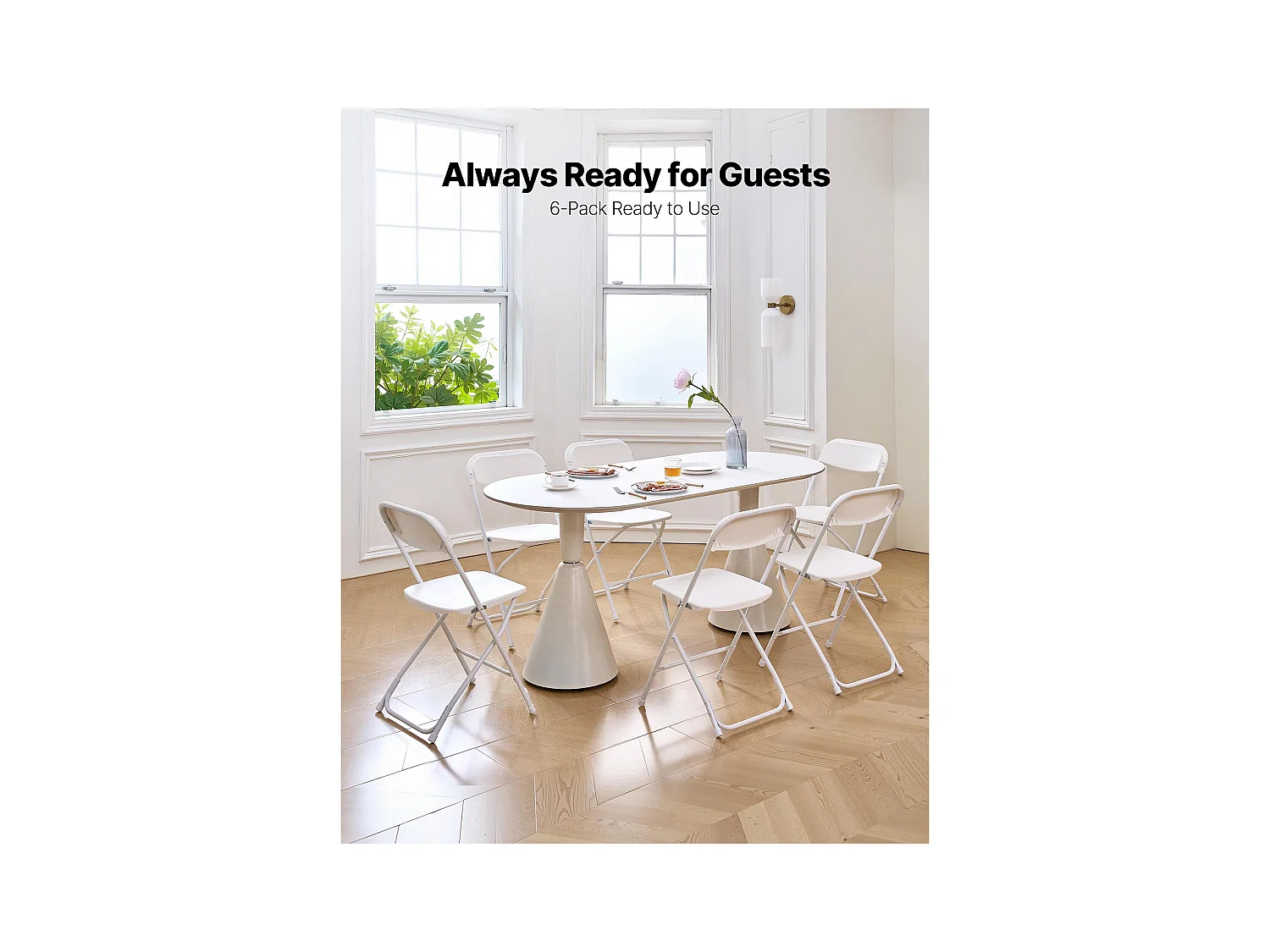 Chaises Pliantes SucceBuy Portables, Lot de 6, Chaise de Salle à Manger en Plastique avec Cadre en Métal, pour Intérieur et Extérieur, Maison, Jardin, Blanc