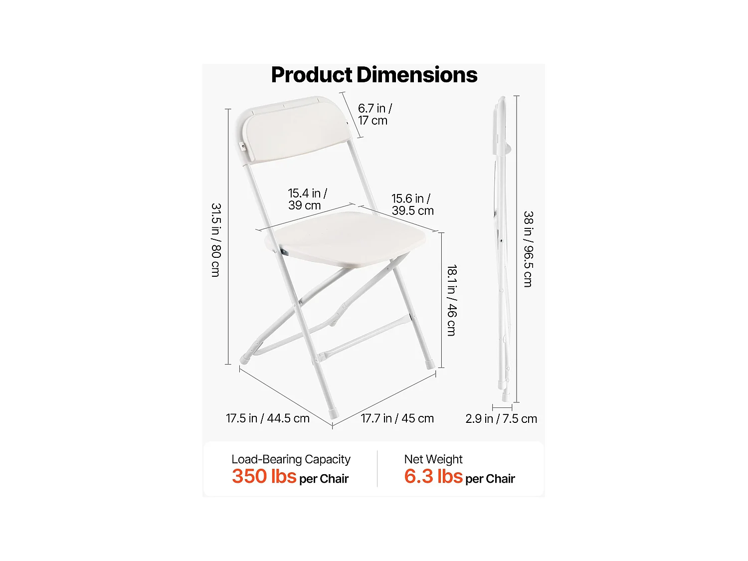Chaises Pliantes SucceBuy Portables, Lot de 6, Chaise de Salle à Manger en Plastique avec Cadre en Métal, pour Intérieur et Extérieur, Maison, Jardin, Blanc