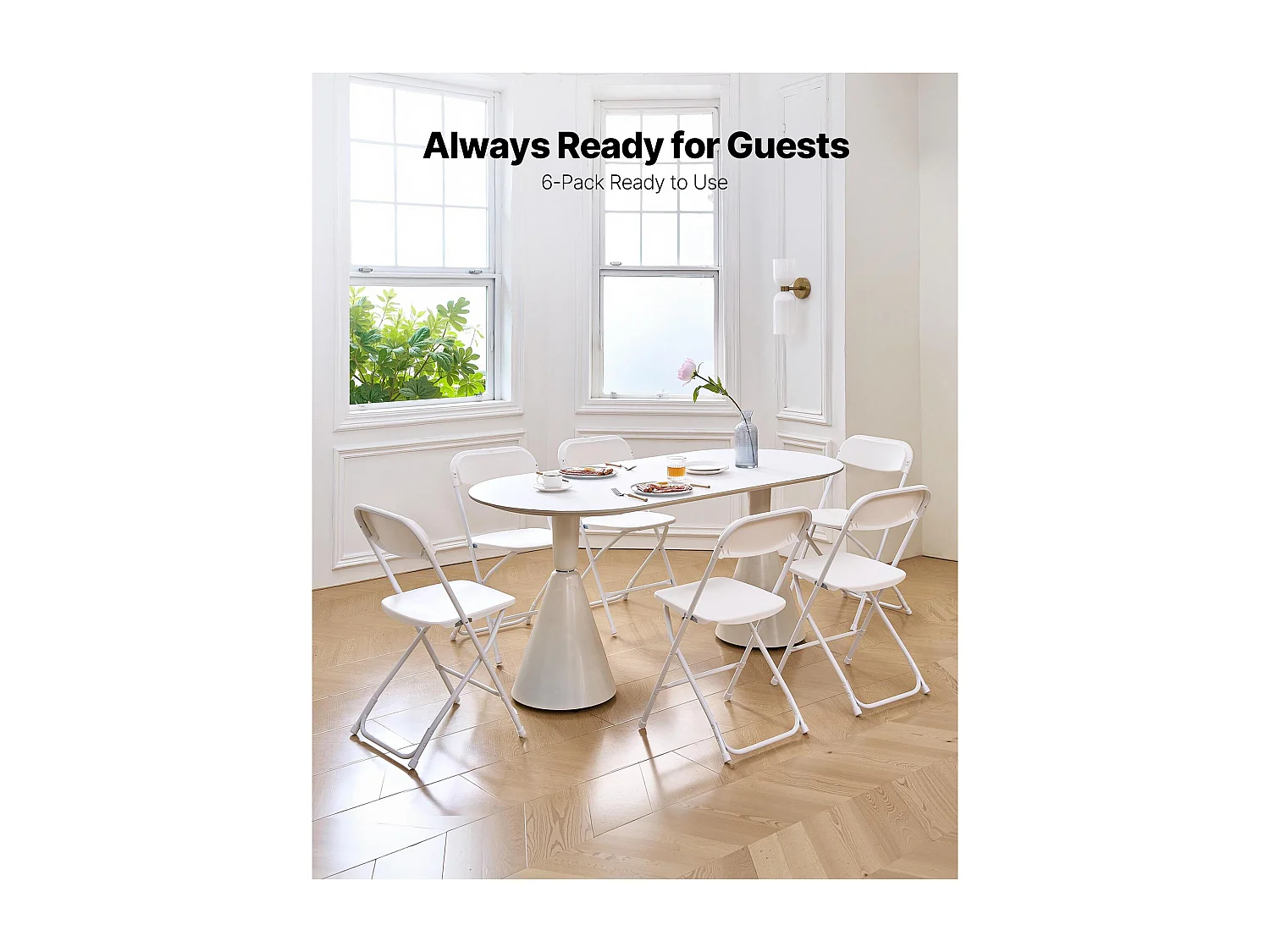 Draagbare Klapstoelen SucceBuy, Set van 6, Plastic Eetkamerstoel met Metalen Frame, voor Binnen en Buiten, Huis, Tuin, Wit