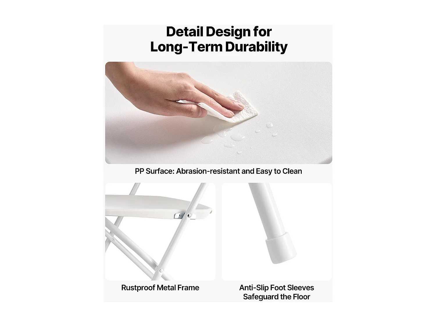 Draagbare Klapstoelen SucceBuy, Set van 6, Plastic Eetkamerstoel met Metalen Frame, voor Binnen en Buiten, Huis, Tuin, Wit