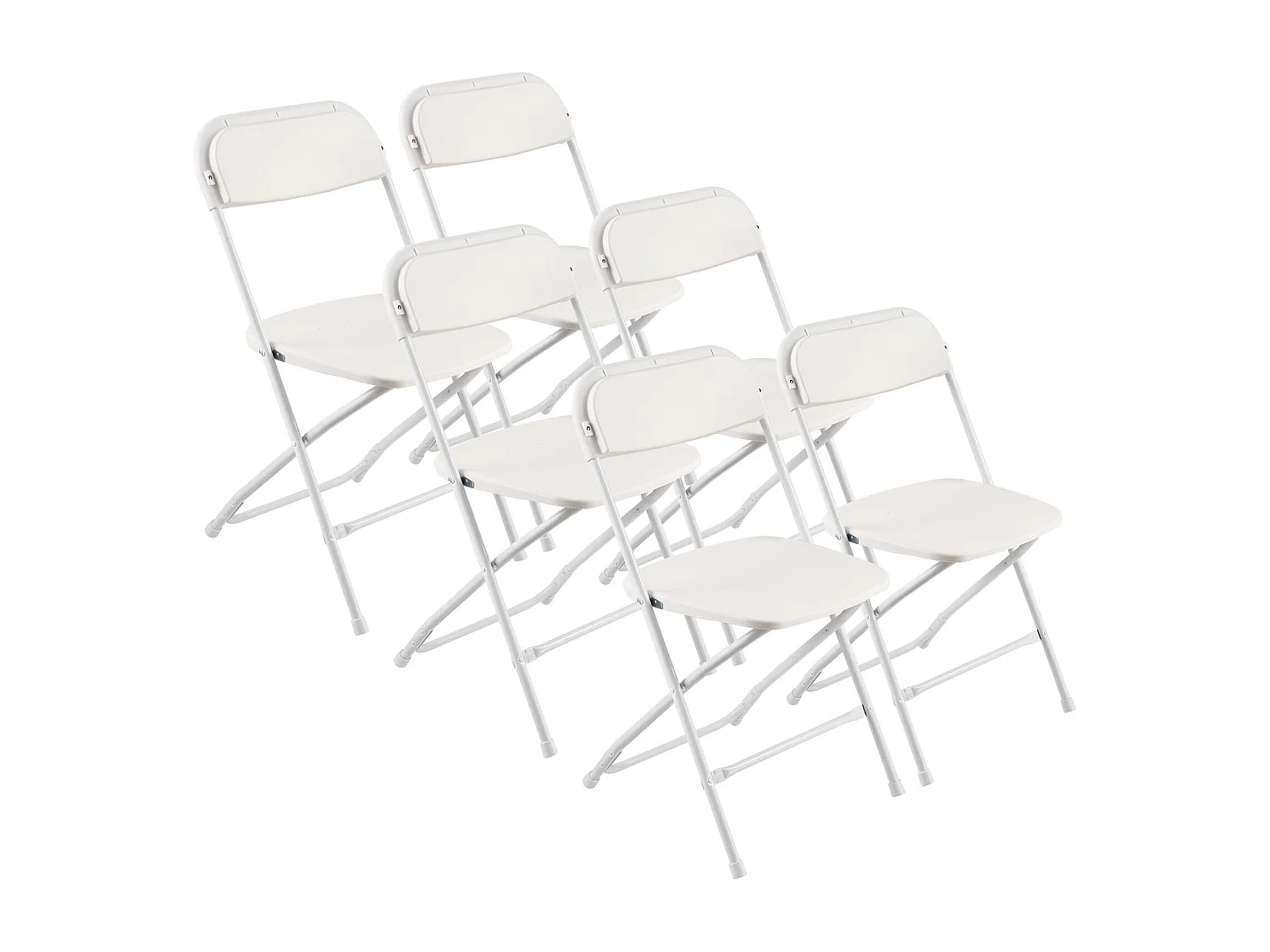 Draagbare Klapstoelen SucceBuy, Set van 6, Plastic Eetkamerstoel met Metalen Frame, voor Binnen en Buiten, Huis, Tuin, Wit