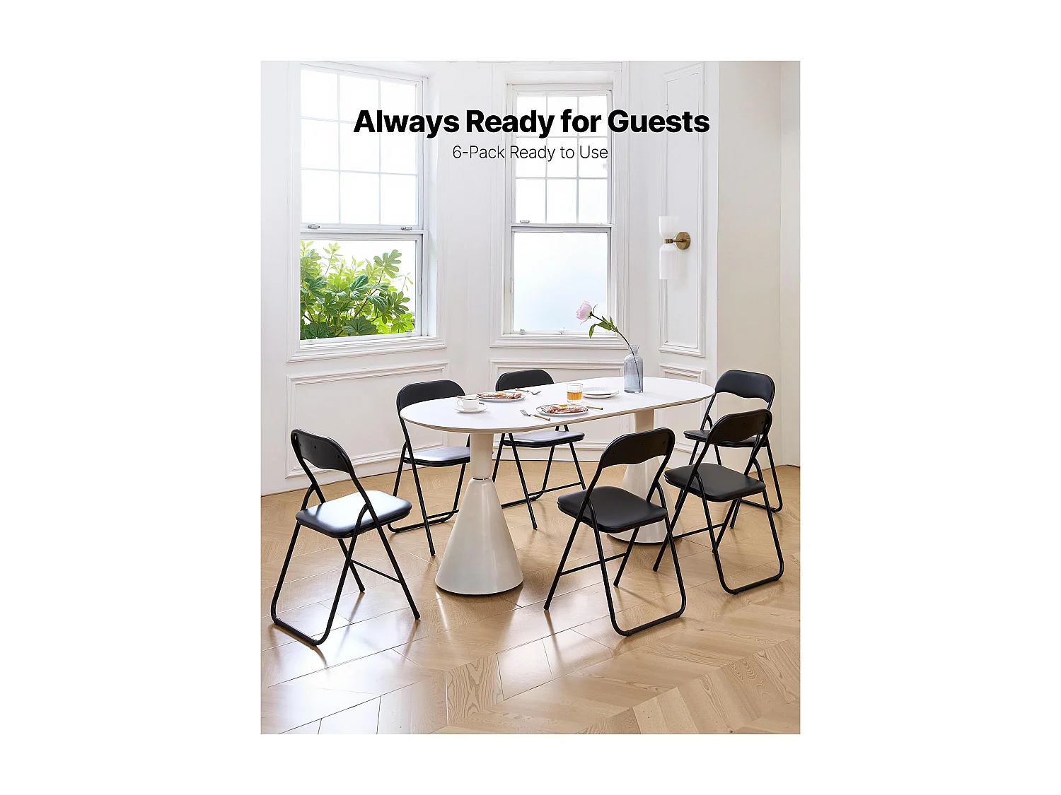 Sillas Plegables Portátiles SucceBuy, Lote de 6, Silla de Comedor de Cuero con Estructura de Metal y Cojín Acolchado, para Interior y Exterior, Negro