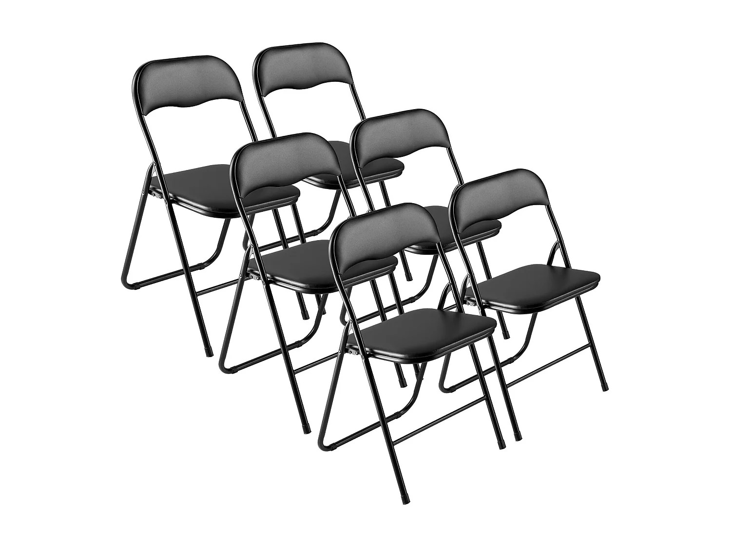 Chaises Pliantes SucceBuy Portables, Lot de 6, Chaise de Salle à Manger en Cuir avec Cadre en Métal et Coussin Rembourré, pour Intérieur et Extérieur, Noir