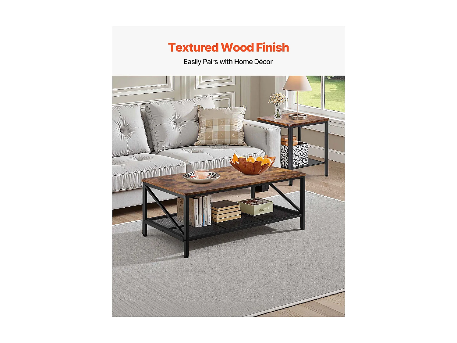 Salontafels SucceBuy, Set van 3, Industriële Salontafel van 105 x 60 x 46 cm, met Metalen Poten, Meubel voor Kantoor, Woonkamer en Appartement