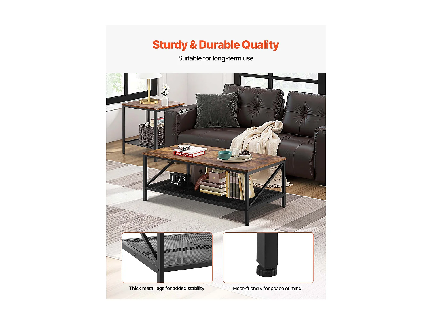 Salontafels SucceBuy, Set van 3, Industriële Salontafel van 105 x 60 x 46 cm, met Metalen Poten, Meubel voor Kantoor, Woonkamer en Appartement