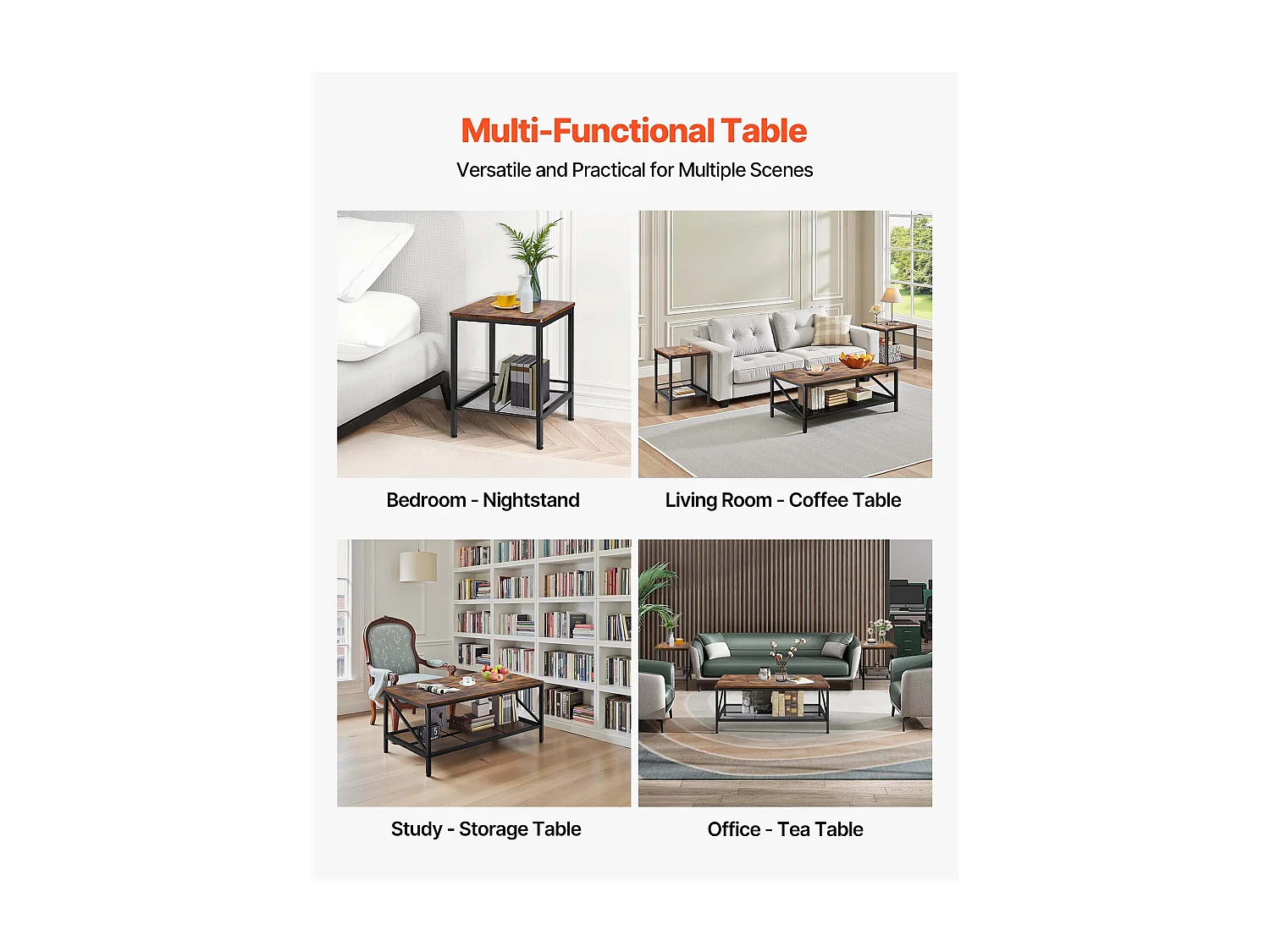 Salontafels SucceBuy, Set van 3, Industriële Salontafel van 105 x 60 x 46 cm, met Metalen Poten, Meubel voor Kantoor, Woonkamer en Appartement