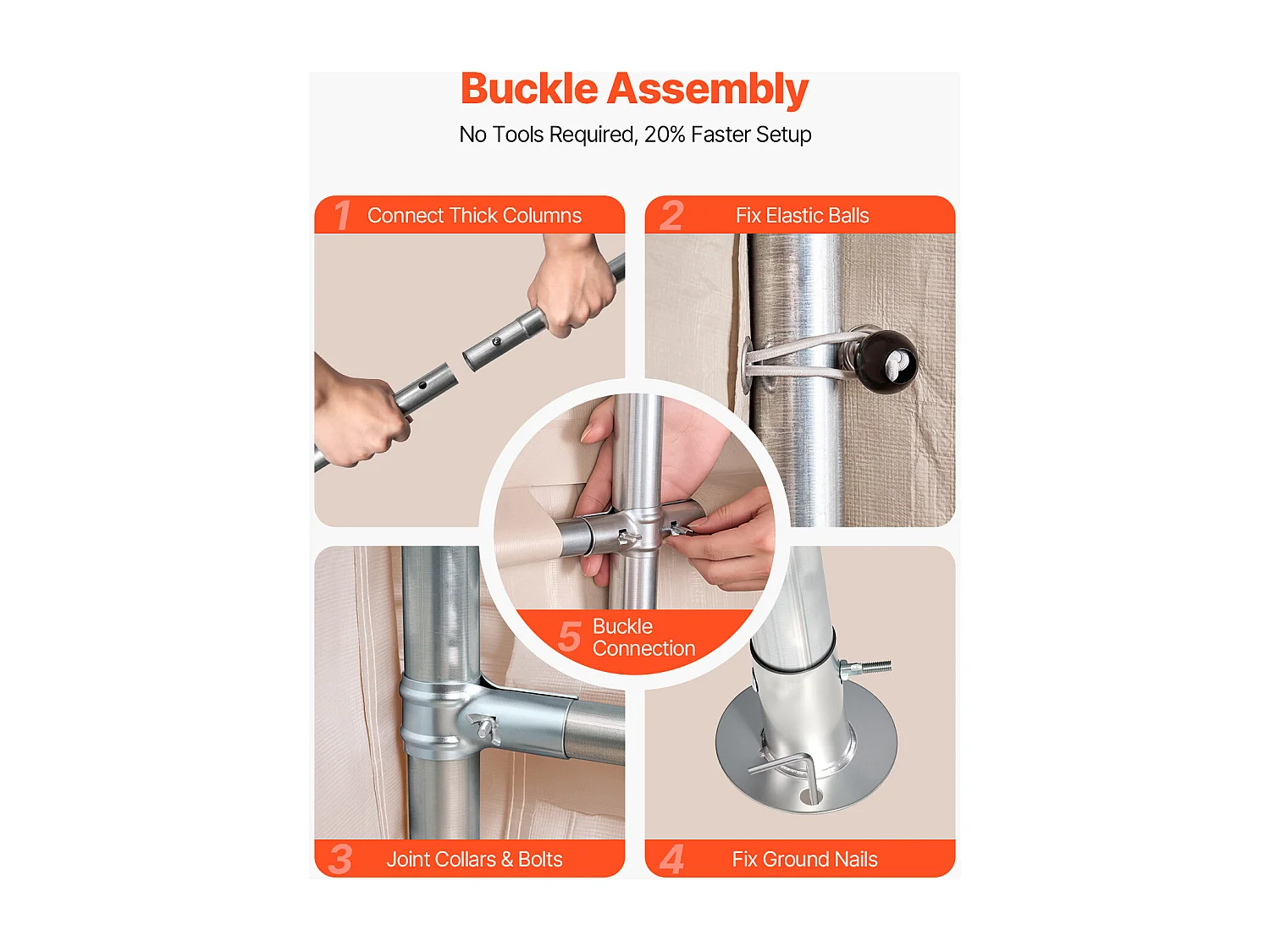 Abri de Jardin SucceBuy, 305x458 cm, Tente de Rangement, avec Double Porte à Fermeture Éclair Enroulable, Garage Extérieur pour Motos, Vélos, Beige