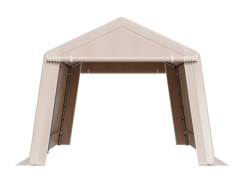 Abri de Jardin SucceBuy, 305x458 cm, Tente de Rangement, avec Double Porte à Fermeture Éclair Enroulable, Garage Extérieur pour Motos, Vélos, Beige