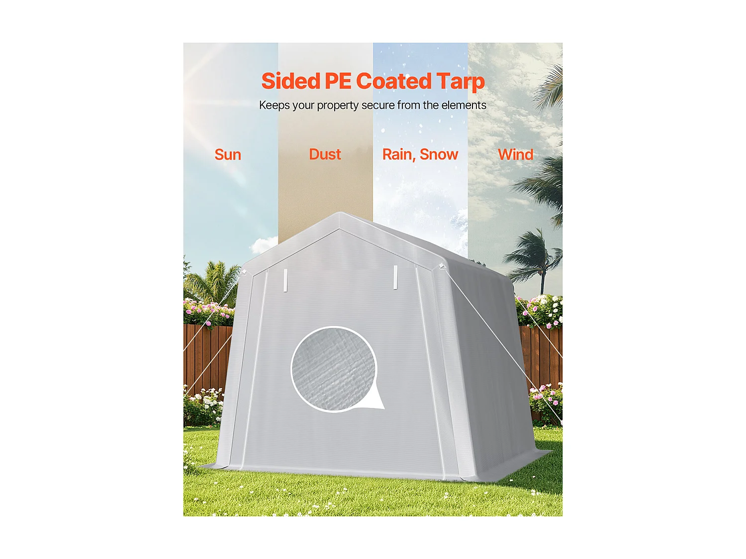 Wiata Ogrodowa SucceBuy, 245 x 245 cm, Namiot do Przechowywania, z Zamykaną na Zamek Błyskawiczny Roletą, Garaż Zewnętrzny na Motocykle, Rowery, Szary