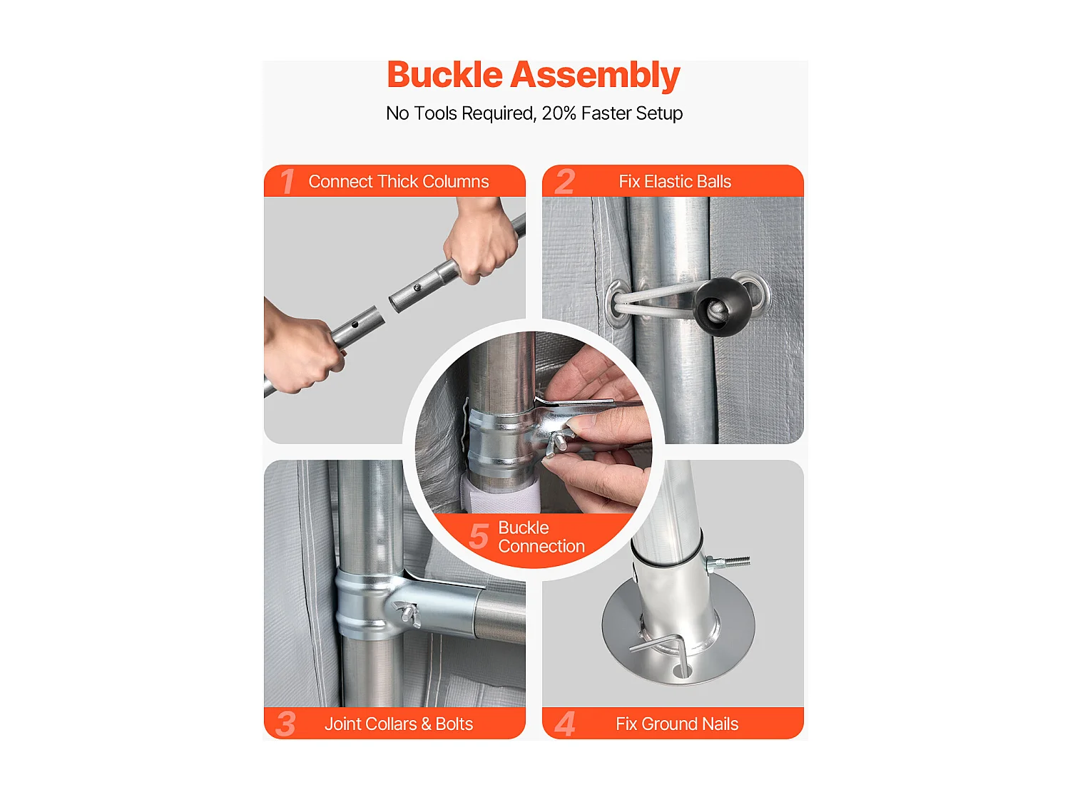 Wiata Ogrodowa SucceBuy, 245 x 245 cm, Namiot do Przechowywania, z Zamykaną na Zamek Błyskawiczny Roletą, Garaż Zewnętrzny na Motocykle, Rowery, Szary