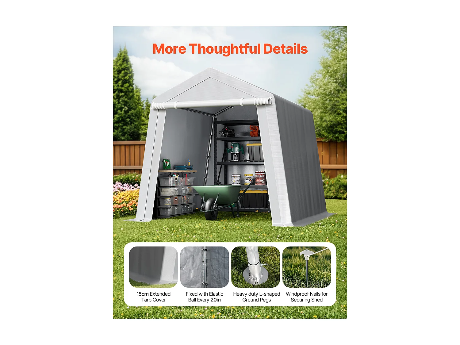 Wiata Ogrodowa SucceBuy, 245 x 245 cm, Namiot do Przechowywania, z Zamykaną na Zamek Błyskawiczny Roletą, Garaż Zewnętrzny na Motocykle, Rowery, Szary